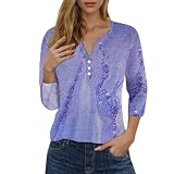 Vhersily Sommeroberteile für Damen, Blusen für Damen, elegant, niedliche T-Shirts mit V-Ausschnitt, 3/4-Ärmel, Blusen, elegante und breite Tuniken mit T-Shirts, Purple A, S