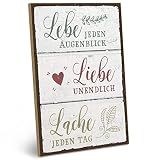 ARTFAVES® Wandbild Holzschild mit Spruch - Lebe Liebe Lache - Türschild Retro Vintage Deko Bild Geschenk - Glücklichsein, F