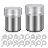 Heatigo Pack Edelstahl-Pulverstreuer, Schokoladenstreuer, Streuer, Bagger, Kaffee- und Kakaostreuer mit feinmaschigem Deckel, Power-Dose zum Backen, Kochen, Zuhause, Restaurant mit 16 Druckformen, S