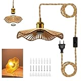 Retro Hanfseil Pendellampe Kit, 510cm Vintage Hängelampe mit Stecker, E27 Lampenfassung mit Kabel, Gewebten Lampenschirme Hängelampen,Messing Fassung Für Esstisch Küche Loft Bar,Ohne Glühb