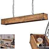 HOFSTEIN Pendelleuchte Olomouc, Hängelampe aus Metall/Holz Schwarz/Natur, Hängeleuchte mit Holzstab, Ketten-Gliedern u. verstellbaren Leuchtenschirmen, Höhe max. 119 cm, 4-flammig, 4 x E27