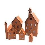 UNUS Deko Häuser 5er Set, Lichthäuser aus Metall, Herbstdeko Outdoor, Weihnachtsdorf für Garten, Terrasse oder Balkon R