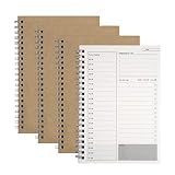 MengH-SHOP Zeitmanagement Handbuch Aufgabenliste Tagesplaner Spiralblock Notizblock Brown Kraft Cover Tagesplanung Notizbuch 100 Seiten/50 Blatt 19 x 13 cm (4 Stück)