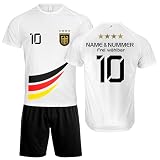 DE FANSHOP Personalisiertes Fußball-Trikot für Jungen mit Hose, Kinder-Trikot mit eigenem Namen, Deutschland Fan Geschenk Trikot-Set für H