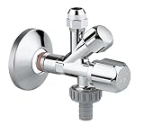 GROHE Ersatzteil, Kombi-Eckventil (mit selbstdichtendem Anschlussgewinde, Wandanschluss 1/2', Abgang 3/4', mit Rückflussverhinderer, Fettkammer-Oberteil, langer Schubschaft), chrom, 22036000