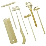 Cayway 7 Stück Bambus Gartenharken Mini Zen Sand Rechen, Mini Harken Werkzeug Set ZenGartenrechen Sand Bambus für Home Office Tisch Puppenhaus Spielzeug