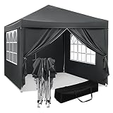 WOLTU Pop-Up wasserdichter Faltpavillon Sonnenschutz Event Pavillon mit Seitenwänden Gartenpavillon auf Terrasse Camping Festival Pagodenzelt aus Oxford Metallrahmen 3 x 3