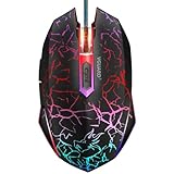 VGUARD Gaming Maus, Wired Hohe Präzision Optische Professionelle Wired Gaming Maus mit 6 Tasten/7-Modi LED Design für pro Gamer - Schw