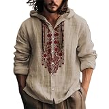 Sport-Tops für Herren, enganliegend, lässig, modisch, mit Kapuze, Frühling, Herbst, Langarm, Slub-Leinen, 3D-Druck, Herren-T-Shirt, kurzärmelig, khaki, XXXXL