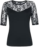 Gothicana by EMP Damen schwarzes Shirt mit Spitzen-Ärmeln M