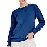 BILIKEYU Damen Sweatshirt mit Sternen-Print Lose Große Größe Rundhals Lange Ärmeln T-Shirt Hoodie Pullover Weich Und Bequem Oberteil (BU1, L)