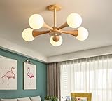 Deckenleuchte Holz mit Glas Schirm E27 Schlafzimmer Lampe 5 flammig Modern Minimalistisch Deckenlampe für Wohnzimmer Esszimmer Küche Foyer Diele Wohnung Flur Hausflur Leuchte Ohne Lichtquelle D50