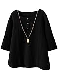 Vogstyle Damen Neue Baumwoll Leinen Tunika T-Shirt Jacquard Oberseiten, XXL, Schw