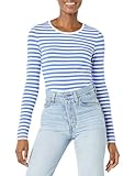 Amazon Essentials Damen Langärmeliges T-Shirt mit Rundhalsausschnitt, Klassischer Schnitt (Erhältlich in Übergröße), Blau Weiß Streifen, M