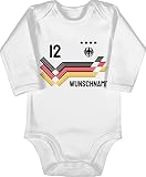 Baby Body langarm Mädchen Junge - 2024 Fussball EM Fanartikel - Trikot mit anpassbarem Namen und Trikotnummer - 3/6 Monate - Weiß - strampler fußball germany babystrampler deutschland flagge w