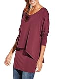 Uniquestyle Damen 2 in 1 Optik Langarmshirt Casual Tunkia Langarm Große Größen Longshirt Asymmetrisch Oberteil Top Shirt Winerot S