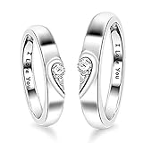 KnSam Paar Ring 925 Sterlingsilber Liebe Herz Partnerringe Eheringe Trauringe Hochzeit Verlobung für Damen und Herren, mit Gravur I Love You, Silber Verstellbar Größe [Neuheit Ring]