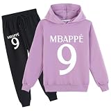 Kylian Mbapp Unisex-Sweatshirt und Jogginghose für Kinder, lockere Passform, bequemer klassischer Trainingsanzug für Teenager, violett, 11-12 Y