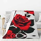 ZhanGM Rote Rose Plüsch-Flanelldecke, leicht, atmungsaktiv, für Sofa, Couch und Bett, ideal für Geschenke, Camping, R