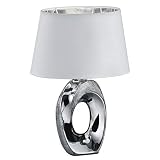 Reality Leuchten Taba R50511089 Tischleuchte, Keramik, Stoffschirm Weiß/Silberfarbig, Höhe 33