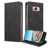 BoxTii Hülle für Samsung Galaxy S8 Hülle, PU Leder Brieftasche Klappbar Magnet Kartenfach Standfunktion Schutzhülle für Galaxy S8, Schw