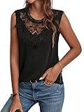 GORGLITTER Damen Elegant Tank Top Ohne Ärmeln Oberteil mit Stickerei Spitzen Sommershirt Spitzentop Schwarz L