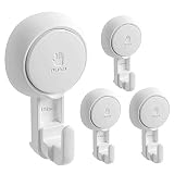 Ulinek 4-Pack Saugnapf Haken stark, Saughaken Bad Ohne Bohren, Max 5 KG, 1000 Mal Wiederverwendbar, 360 Grad Drehbare Saugknöpfe für Wand Handtuch Dusche Badezimmer Fliesen Tür Glas Küche F