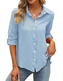 Odosalii Bluse Damen Elegant,Freizeit Herbst 3/4 Ärmel Musselin Blusen Schöne Stehkragen Langarmshirt Sexy Business Outfit Longbluse Longshirt Bekleidung Unterhemd W