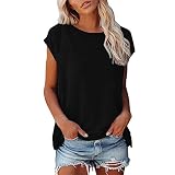 Tshirt Damen v Ausschnitt，Damen Basic T-Shirt Longshirt Stretch Kurzarm V-Ausschnitt Rundhals Slim-Fit Damen Kurzarm-Tunika mit V-Ausschnitt und lockerer Passform Casual Weich Tee Shirt Modern F