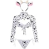 JasmyGirls Kuh Cosplay Dessous Damen Sexy Maid Kostüm Anime Bikini Freches Rollenspiel Outfit Kawaii Print Niedlicher BH Panty S