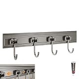 PIYYQNY Kleiderhaken Für Bad Hakenleiste Für Die Küche Aus Aluminium Ohne Bohren Starke Selbstklebende Haken Mit 5 Abnehmbaren Edelstahlhaken Wandregale Für Küche Kleiderschrank(Grau 280mm)