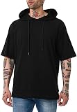 Herren T-Shirt Double Layer Oversized mit Kapuze Baumwolle Schwarz L