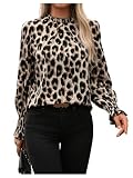 GORGLITTER Bluse Mit Rüschen Damen Bluse Mit Stehkragen Langarm Blusenshirt Elegante Blusen Oberteile Volant Ärmel Top Leo-Schwarz L