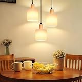 Glitzerlife Hängeleuchte Esstisch Pendelleuchte 3 Flammig - Hängelampe Vintage Weiß Stoffschirm Holz E14 Rund Pendellampe Esstischlampe für Esszimmer Restaurant Küche Arb