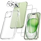 UniqueMe für iPhone 15 Hülle, 5-in-1-Set Handyhülle für iPhone 15 Case Rundumschutz Schutzhülle Cover, 1 Handyhülle & 2 Schutzfolie & 2 Kameraschutz - Transp