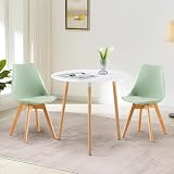 LafeuR Essgruppen Esstisch mit 2 Stühlen, 80cm Rund Esszimmertisch und 2 Skandinavischen Esszimmerstühle Esszimmergruppe für Wohnzimmer Büro Küche(Weiß Tisch+2 Eiscreme-Grün Stühle)