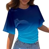 Basic Tshirt Damen Sommer, Blusen & Tuniken für Damen,Lässige T-Shirt mit Rundhals verwaschenem Design als vielseitiges Basic für Alltag Hemdbluse Tee Top B