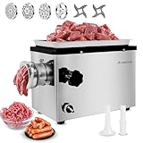 Anatole Fleischwolf Elektrisch Edelstahl Integral 1100W Profi Hackfleisch Maschine Multi Wurstmaschine mit 6/8/10mm/3-Loch Schleifplatten 1 Wurstfüller 2 Klingen für Restaurant Spülmaschinenfest 220V
