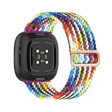 Wjelet Geflochtenes Nylon Armband Damen für Fitbit Versa 4 Versa 3 Sportliches Loop Uhrenarmband Verstellbar und Bunt Herren Damen Ersatzarmb