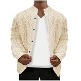 Herren-Strickjacke mit Zopfmuster, Schalkragen, Knopf, locker, langärmelig, lässig, für Herbst und Winter, warm, Strickpullover, Jacke, Mäntel, Oberbekleidung, 001 x Beige, 40