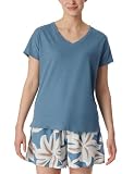 Schiesser Damen Schlafshirt Kurzarm Baumwolle Leinen-Mix + Relax Pyjamaoberteil, blaugrau_181196, 42