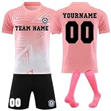 Generisch Fussball Trikot mit eigenem Namen Nummer und Logo Kinder/Erwachsene, Personalisierte Fußball Trikot für Jungen/Herren, Fussball Trikots Shorts und Socken Anzug