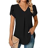 Damen Kurzarm Sommer Bluse Elegant Oberteile,Tunika,Schöne Blusen Damen,Stehkragenblusen,Bluse Kelchkragen,Schöne T Shirts,T Shirt Mit Langen Ärmeln Damen,Bluse Mit R