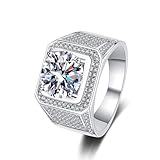 Ring Gold 750 18K Echt, Wedding Ring Men Weißgold Labor Geschaffener Diamant 2ct Rund Geometrisch Silber Komfort Fit Größe 57 (18.1)