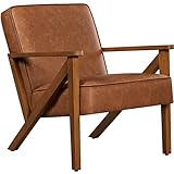 Yaheetech Loungesessel Sessel Vintage Relaxsessel Kunstleder mit Massivholzbeinen Einzelsofa für Wohnzimmer/Schlafzimmer/Empfangsbereich Hellb