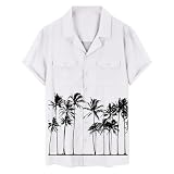 Herrenhemden, kubanischer Kragen, Kokosnussbaum-Druck, lässig, Urlaub, Doppeltasche, schwarzes Hemd für Herren, weiß, 3XL