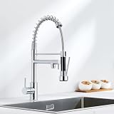 Auralum Wasserhahn Küche Ausziehbar, Küchenarmatur mit Zwei Auslauf & Zwei Strahlarten, 360° drehbar Mischbatterie Küche, Edelstahl Spültischarmatur mit Spiralfeder, Hochdruck Armatur für Kü