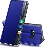 Handyhülle für Samsung Galaxy S8 Hülle Klappbar, Dünn Spiegel Flip Leder Hard PC Stoßfest Case Cover für Samsung Galaxy S8 5G Hülle mit Ständer Klappbar, Clear View für Samsung S8 Hülle (Himmelblau)