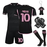 Fußball Trikot Kinder Set, 23/24 Heimtrikots/Auswärtstrikots Trikot Jungen,Fussball T-Shirt Shorts, Football socken, Knieschützer Set und Fußbälle Jersey Schlüsselanhäng