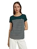 TOM TAILOR Denim Damen 1012686 Streifen T-Shirt Mit Herz-Stickerei Auf Der Brust, 18815 - Green Rose Stripe, S EU